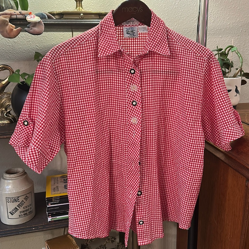 Red checkered German adorable button up shirt